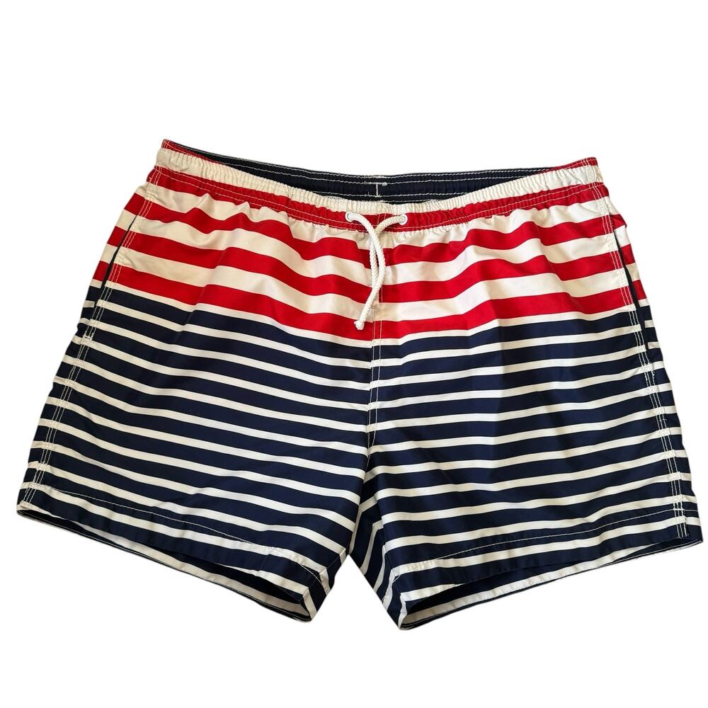 H&M Patriotic Stripe Swim Shorts Sz Large Mens Mesh Lined Pockets Flag Red Blue